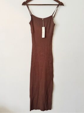 Endless Blu Ribbed Brown Midi Dress medium NWT